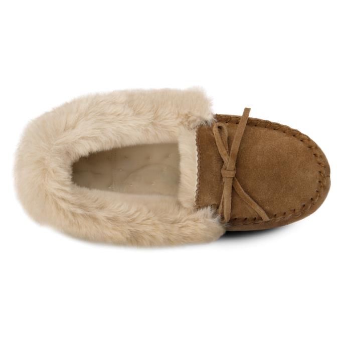 Isotoner Ladies Genuine Suede Moccasin with Faux Fur Lining Tan Extra Image 4